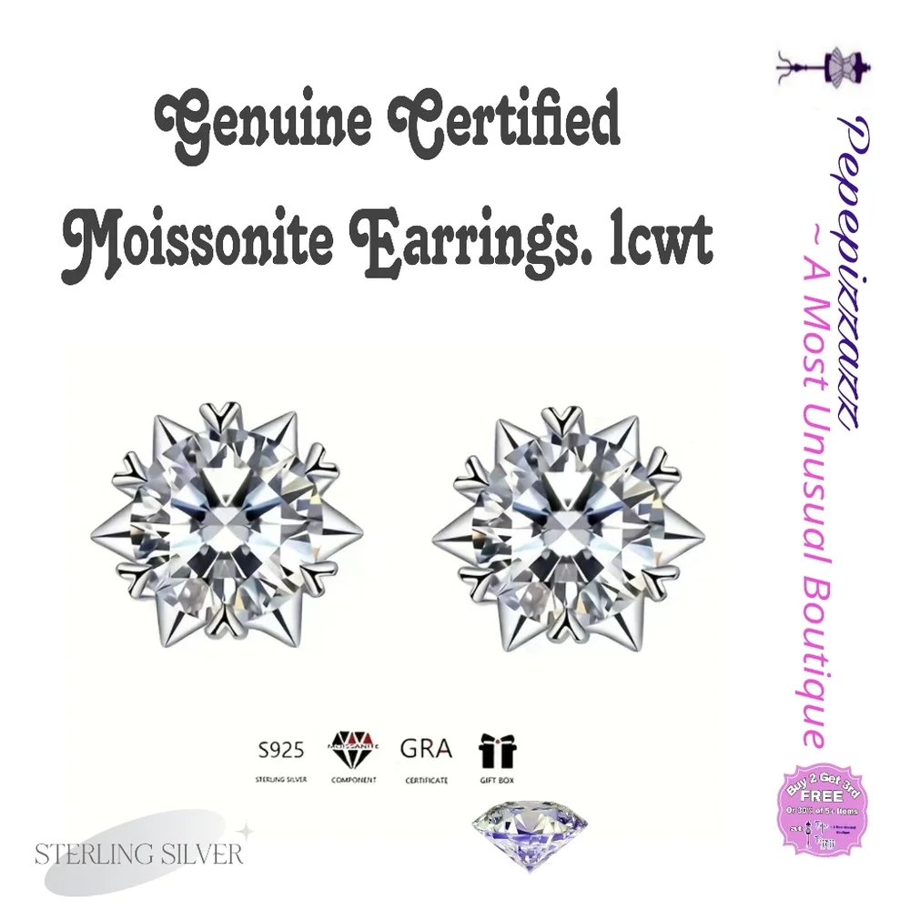 1ct MOISSONITE Diamond EARRINGS. GENUINE CERTIFIED Starburst 18kg / 925 Sterling - Picture 1 of 12